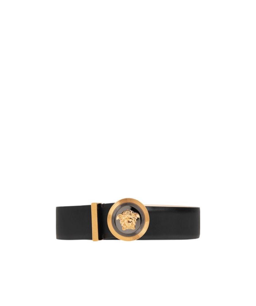 Versace Medusa Plaque Logo Buckle Belt In Black