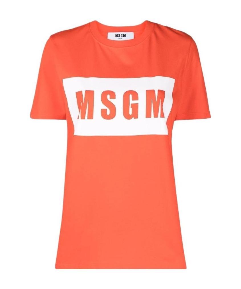 Msgm Logo-print Cropped T-shirt In Orange