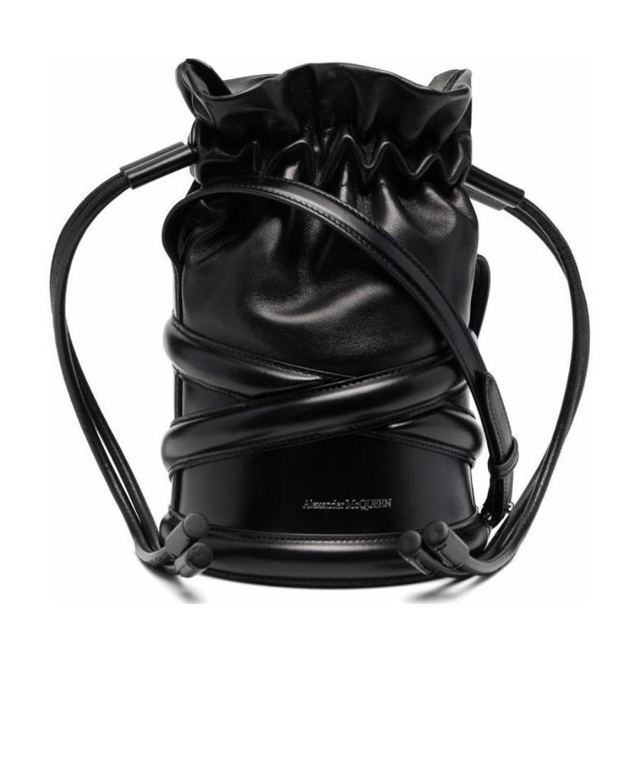 Alexander Mcqueen Leather-wrap Bucket Bag In Black