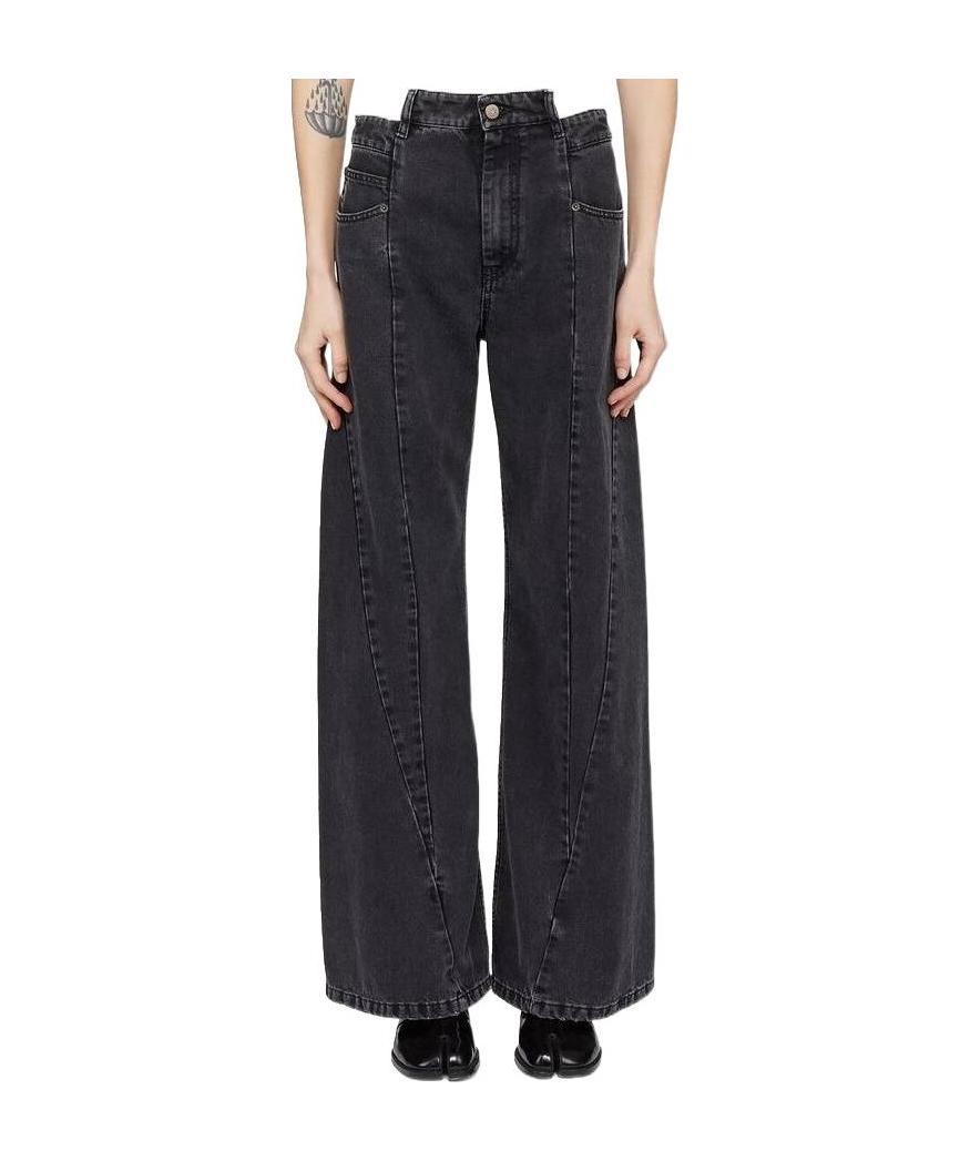 Maison Margiela Black Jeans With Wide Leg And Four-stitch Moniker Logo In Denim Woman In Black