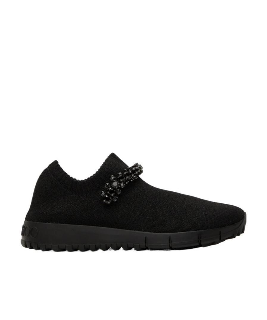 Jimmy Choo Verona Knit Crystal-strap Trainer Sneakers In Black