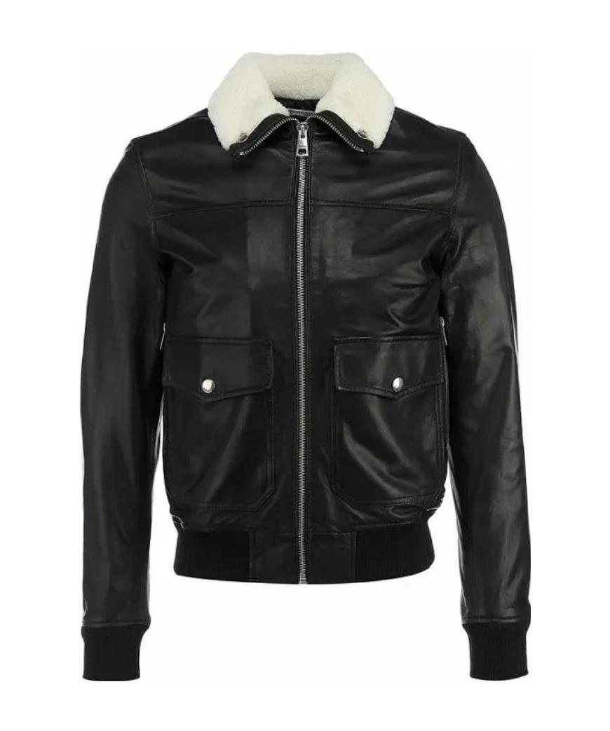 Just Cavalli Long-sleeved Leather Jacket In Black