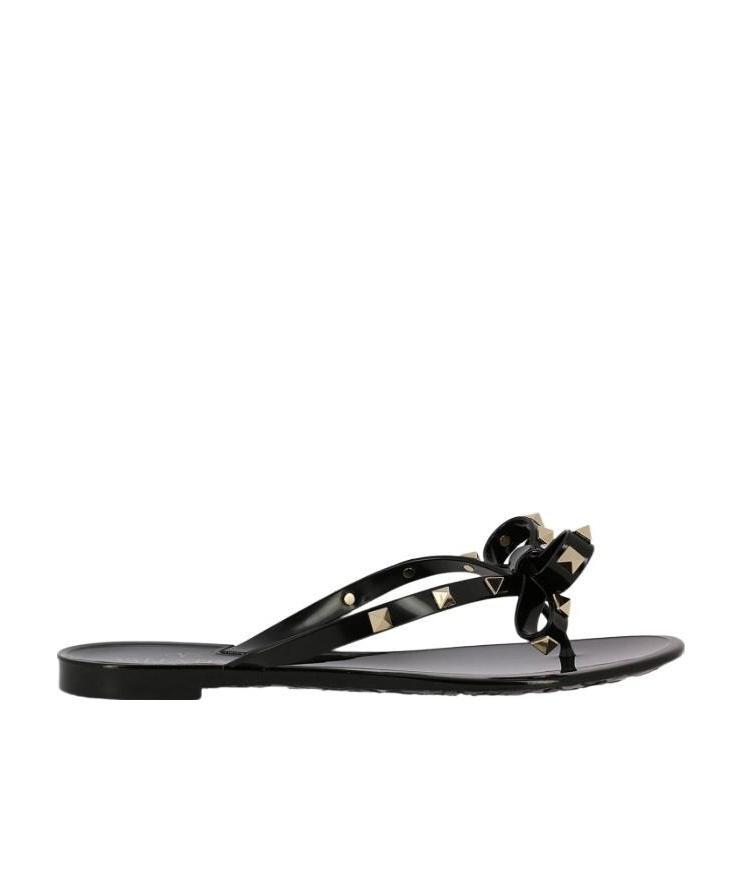 Valentino Heel Sandals With Bow Accent And Studded Embellishments In Black