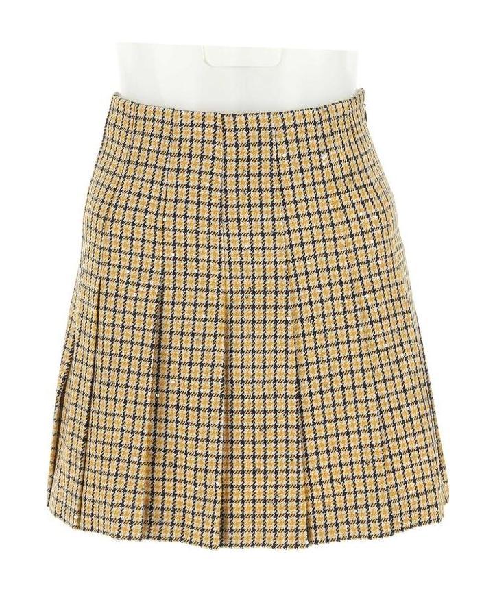 Alessandra Rich Pleated Houndstooth Mini Skirt In Nude