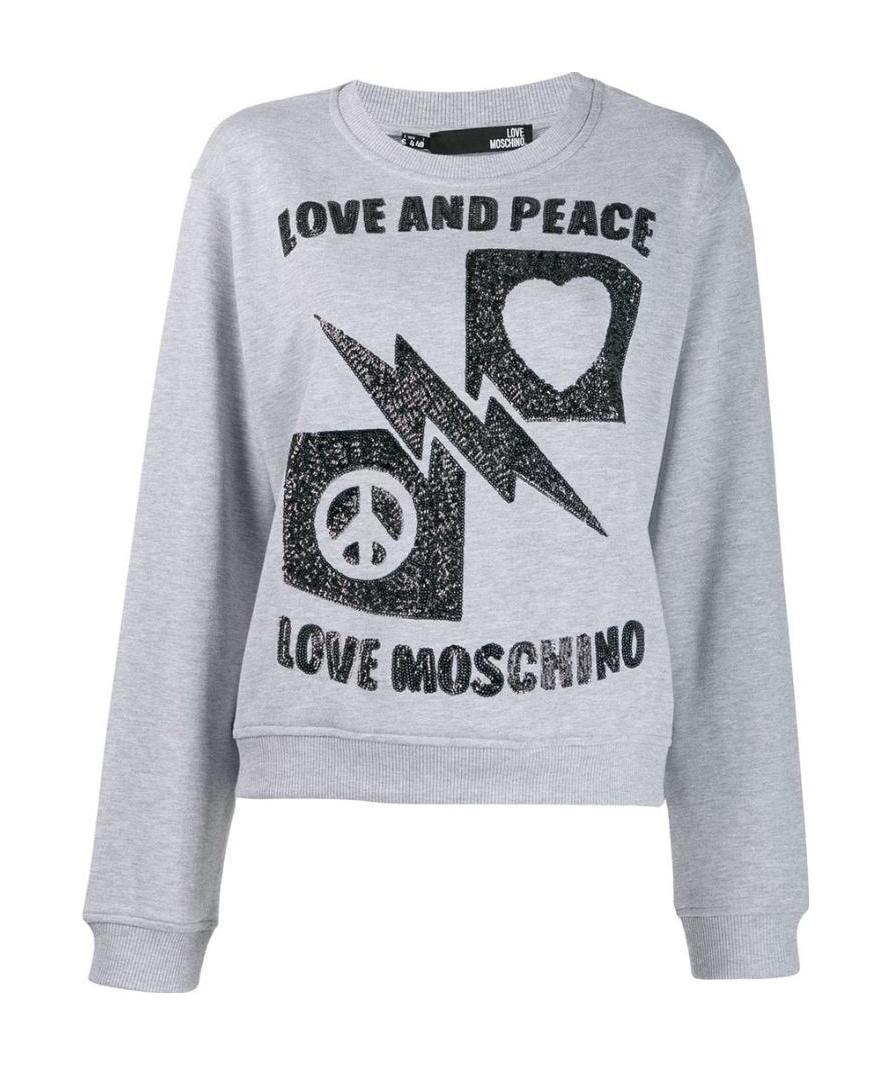 Moschino Logo Sequined Sweater In Gray