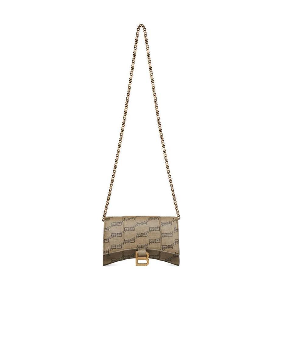 Balenciaga Hourglass Bb-monogram Wallet With Chain In Nude