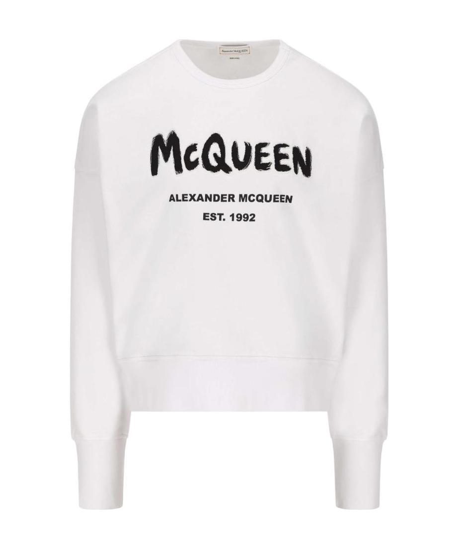 Alexander Mcqueen Man White Mcqueen Graffiti Oversize Sweatshirt In White