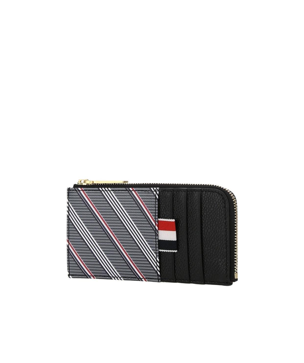Thom Browne Striped Zip Wallet In Black