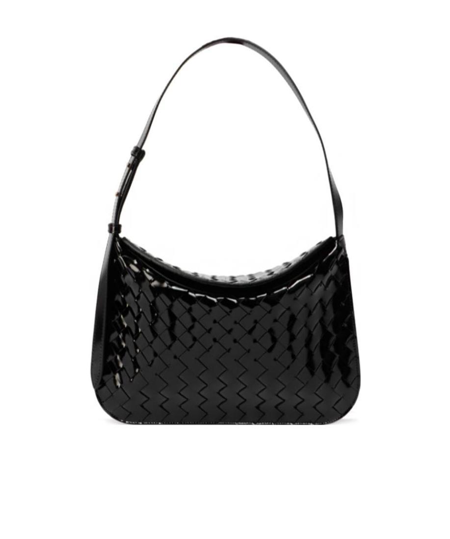 Bottega Veneta Flap Woven Leather Shoulder Bag In Black