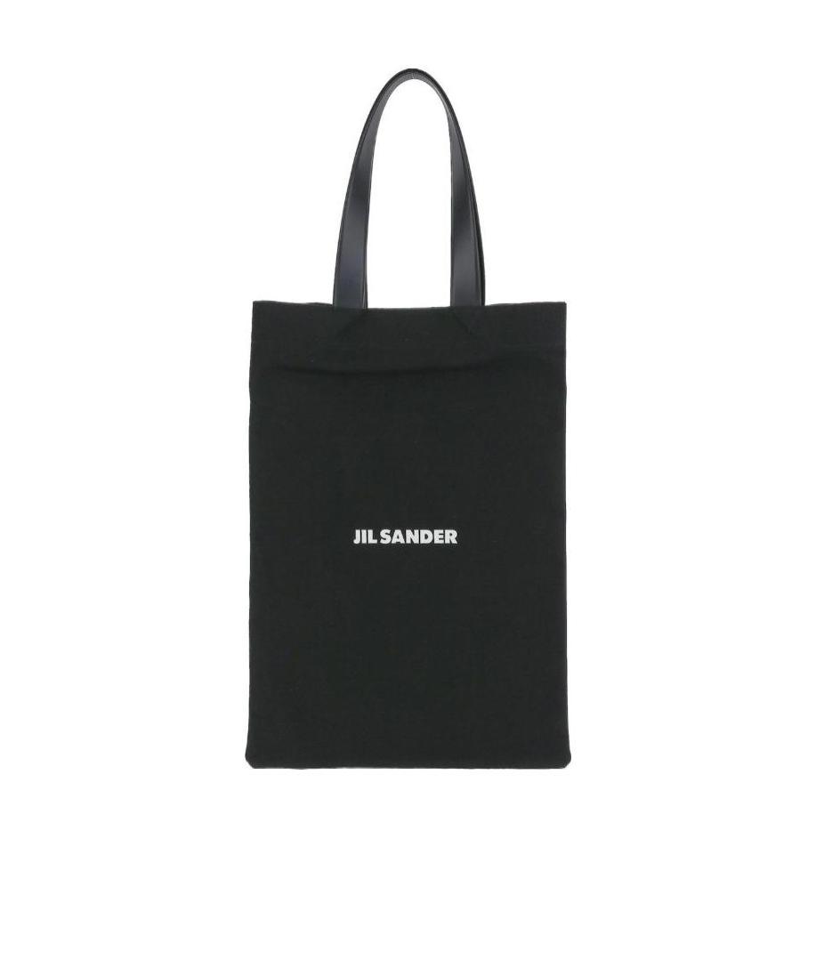 Jil Sander Logo Print Cotton-linen Blend Tote Bag In Black