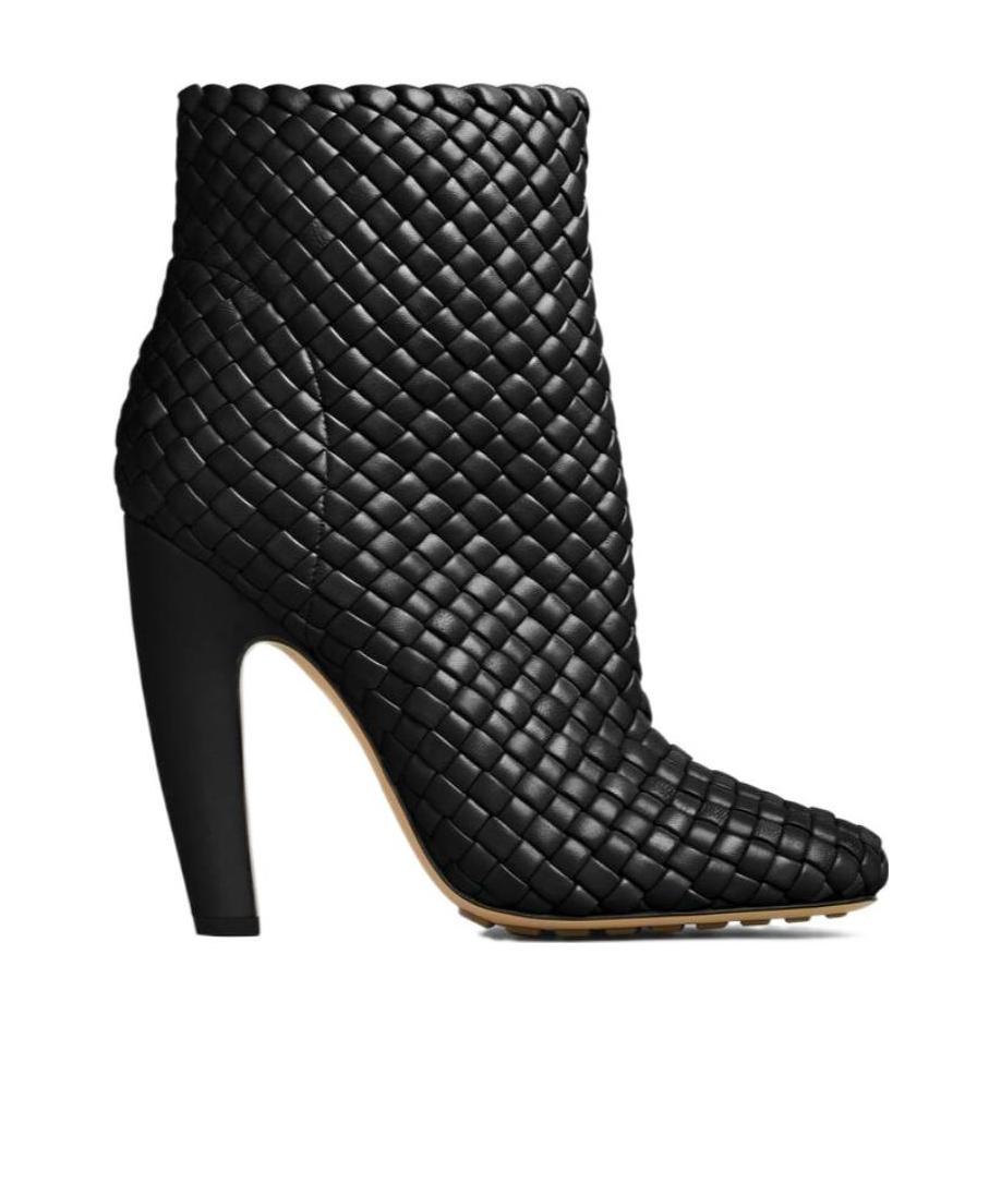 Bottega Veneta Dark Brown Leather Atomic Ankle Boots In Black