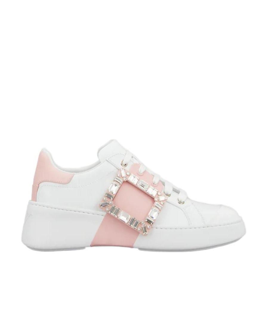 Roger Vivier Viv' Skate Buckled Lace-up Sneakers In White