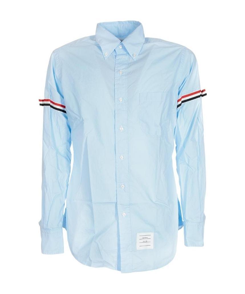 Thom Browne Button-down Collar Grosgrain-trimmed Cotton-poplin Shirt In Blue