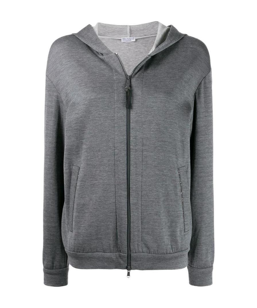 Brunello Cucinelli Women Cotton-silk Sweatshirt Topwear With Jewellery In Gray
