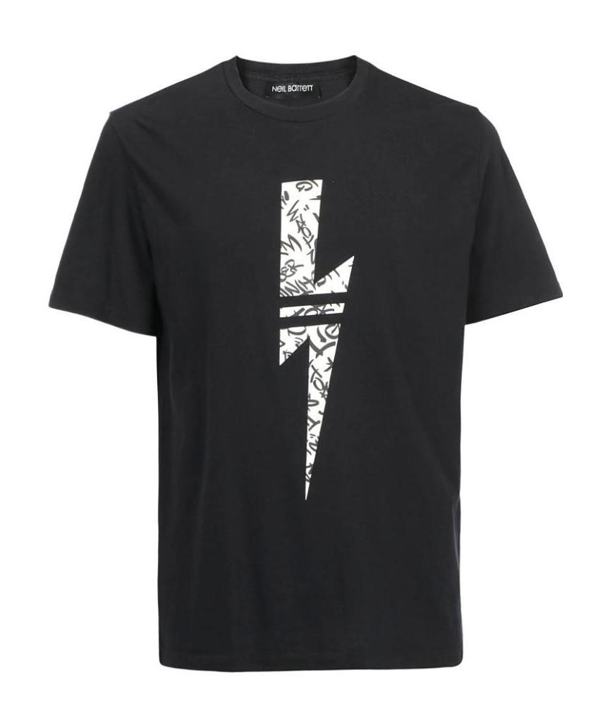 Neil Barrett Lightning Bolt Print T-shirt In Black