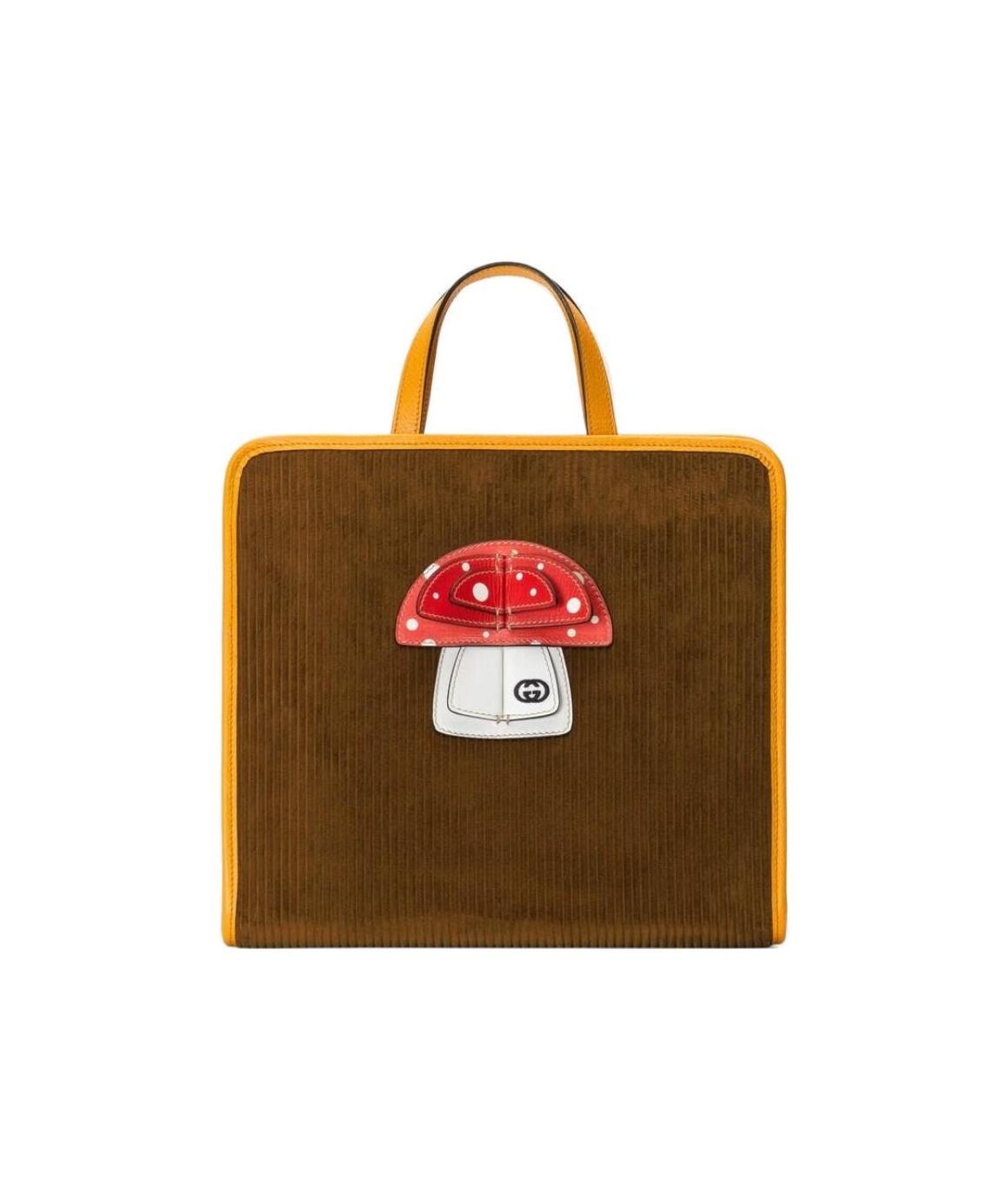 Gucci Mushroom Patch Corduroy Tote Bag In Brown
