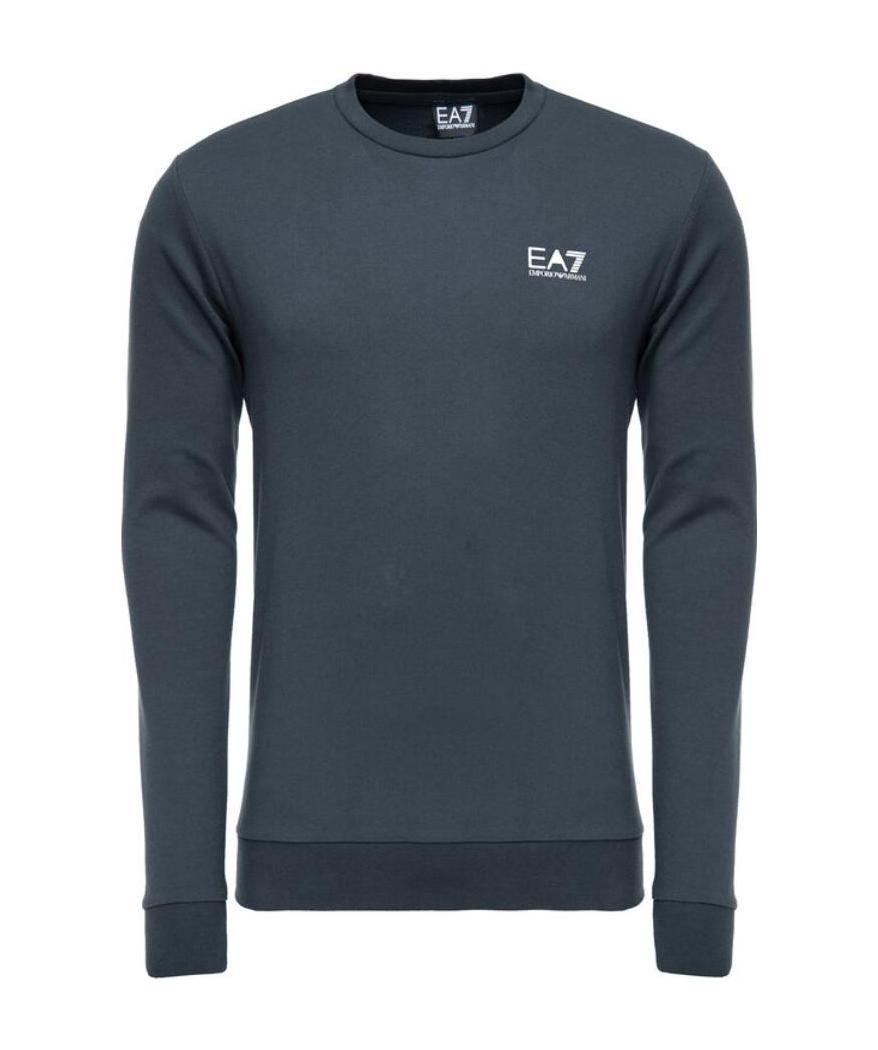 Ea7 Navy Blue Logo Round Neck Sweater In Black