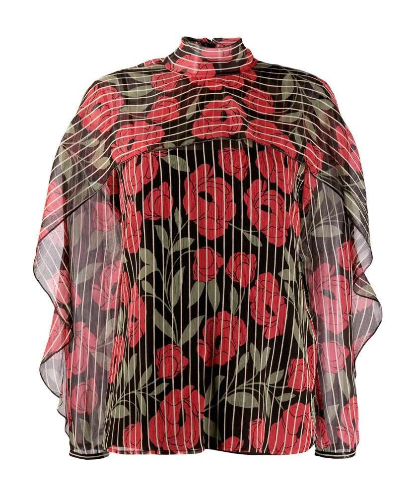 Red Valentino Striped Flower Print Blouse In Multicolor