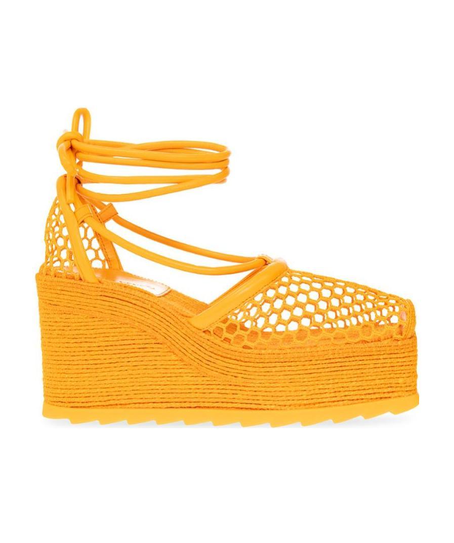 Bottega Veneta Orange Sporty Web Wedge Espadrilles In Orange