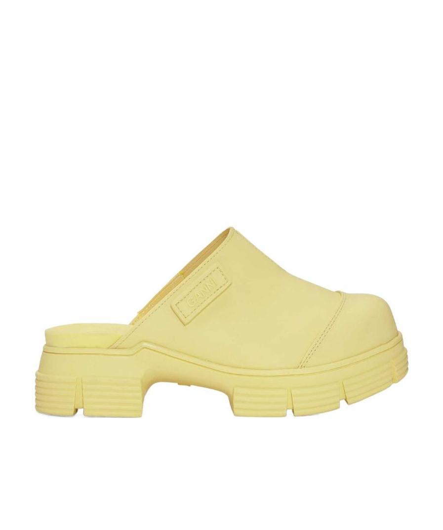 Ganni Yellow Recycled Rubber Retro Mules In Yellow