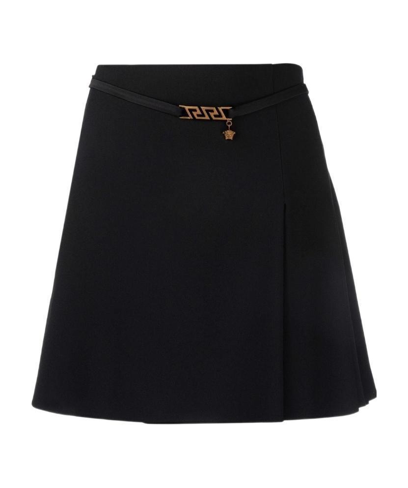 Shop Versace La Greca Chain A-line Mini Skirt In Black