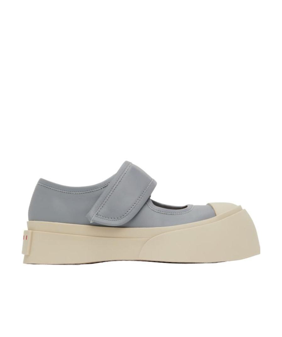 Marni Gray Calfskin Low-top Sneakers With Hook-and-loop Closure In Blue
