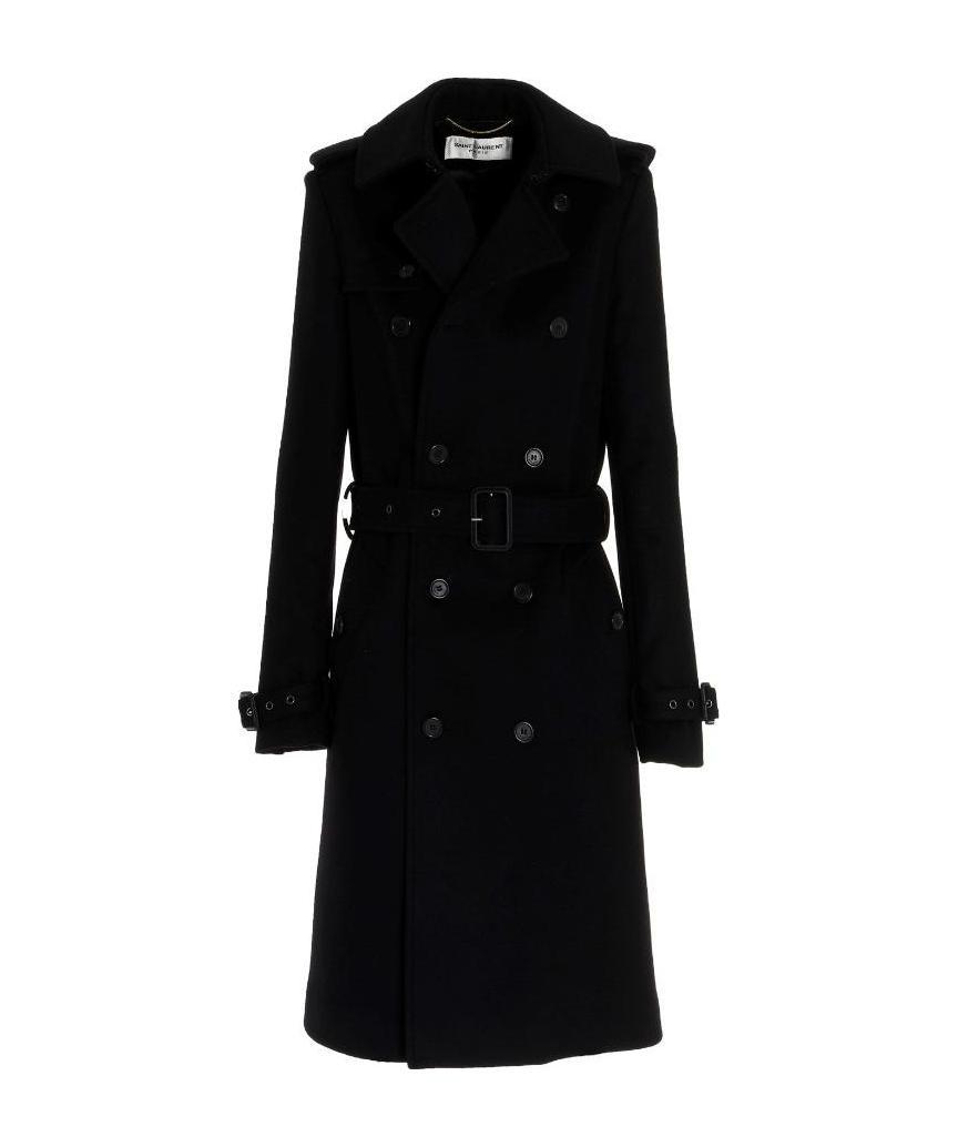 Saint Laurent Double-breasted Belted Coat In Black