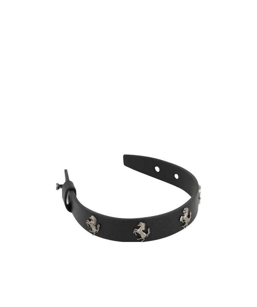Ferrari Leather Logo-stud Bracelet In Black