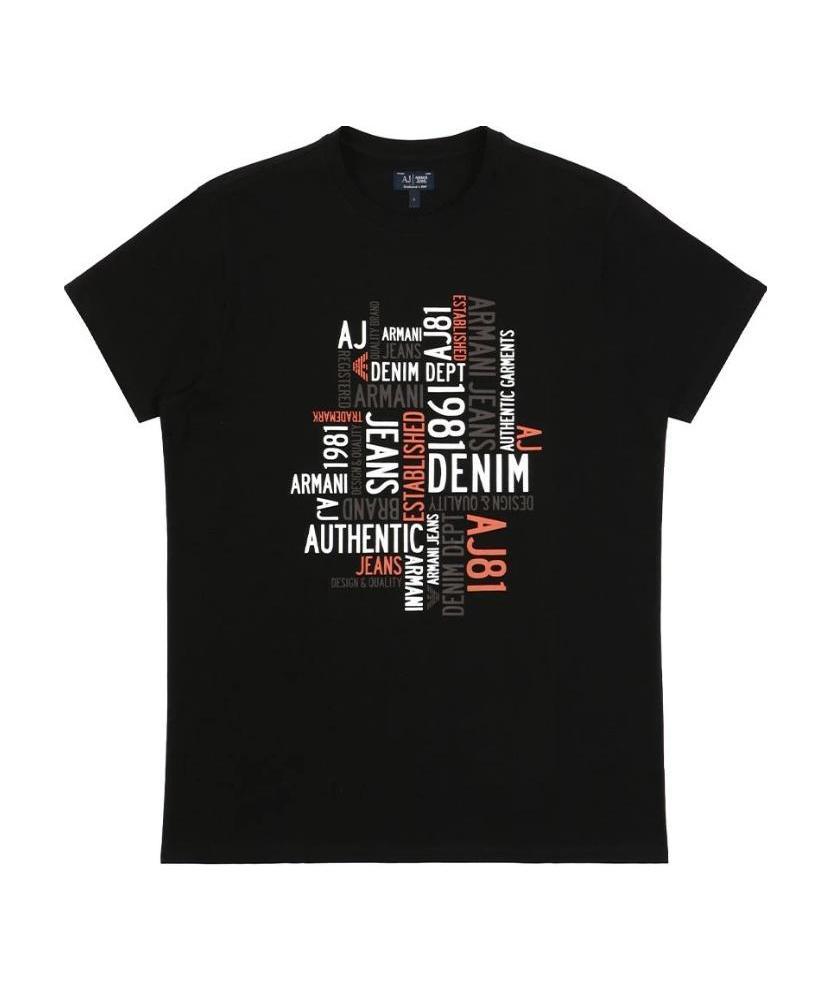 Armani Jeans Cross-printed T-shirt With Round Neck And Short Sleeves In Black
