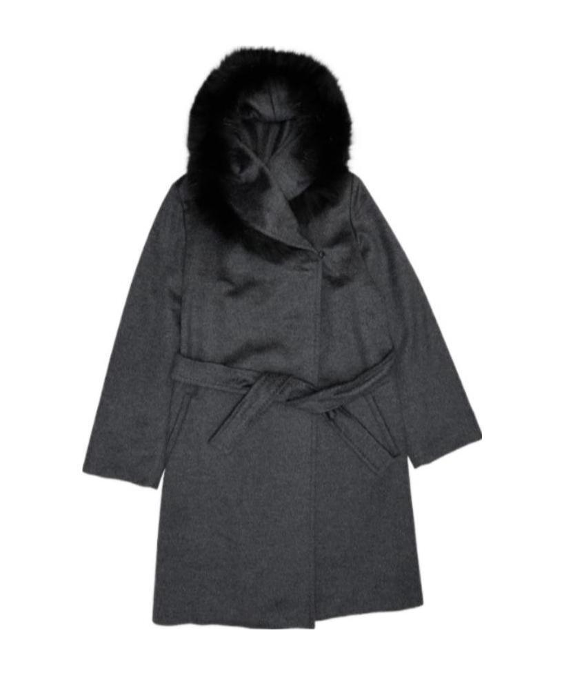Max Mara Woolly Collar Hooded Coat In Gray