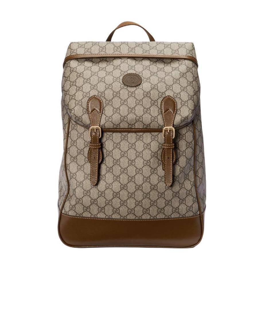 Gucci Gg Supreme Drawstring Backpack In Brown