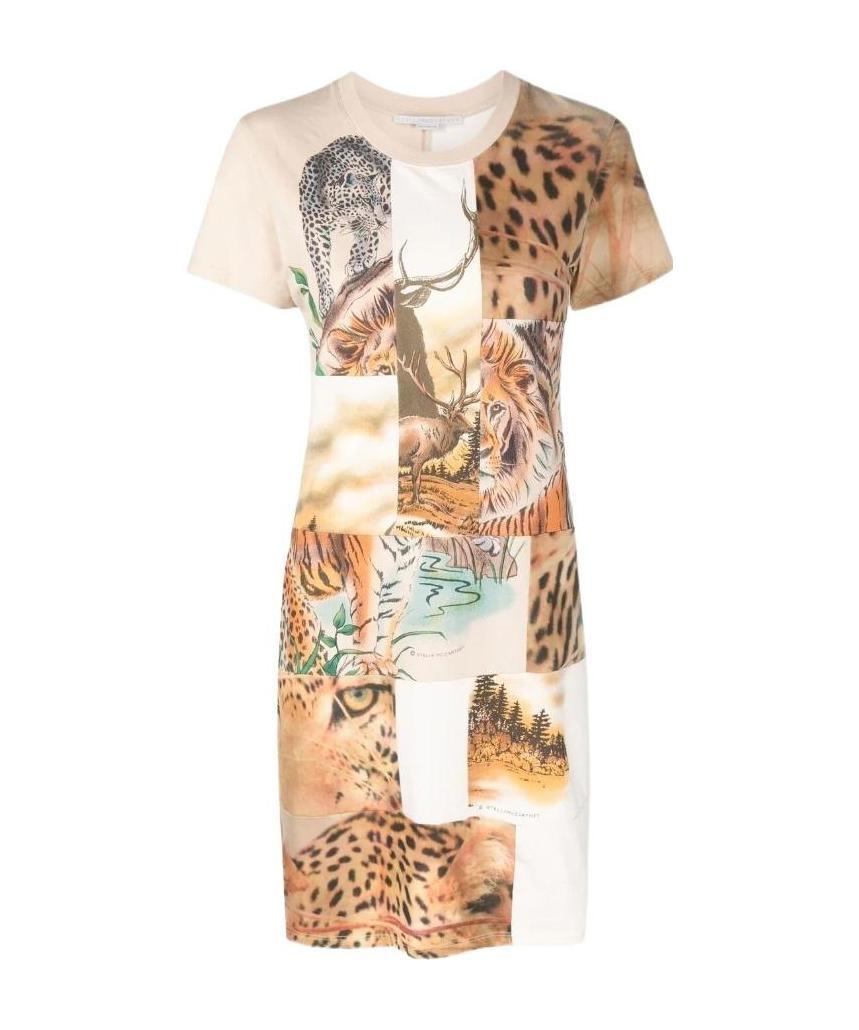 Stella Mccartney Animal Patchwork-print T-shirt Dress In Nude