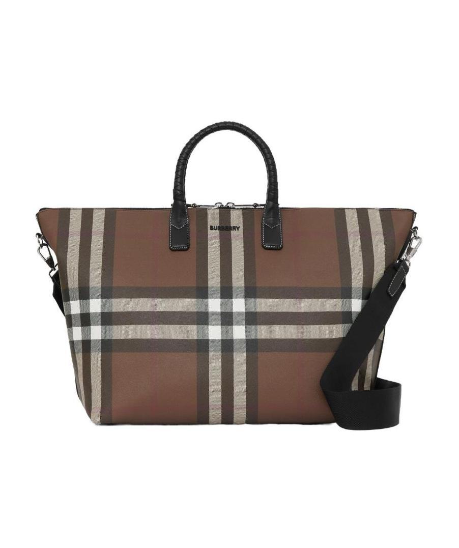 Burberry Check-print Leather Holdall Tote In Brown