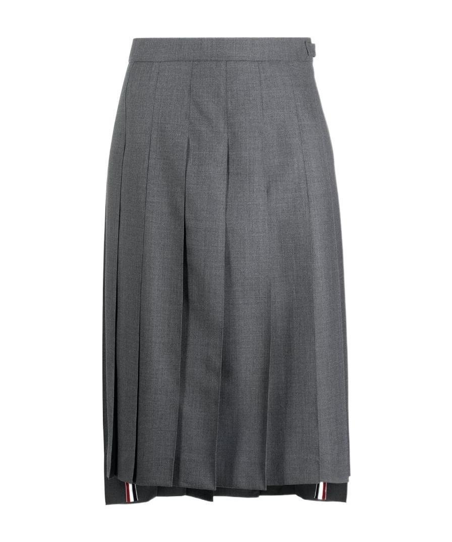 Thom Browne Medium Grey School Uniform Plain Weave Below-the-knee Pleated Skirt In Gray