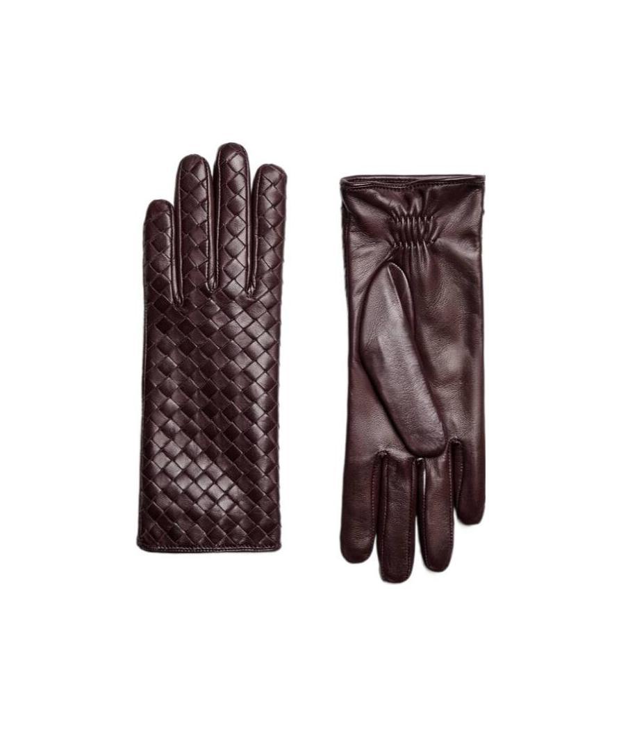 Bottega Veneta Leather Gloves In Burgundy