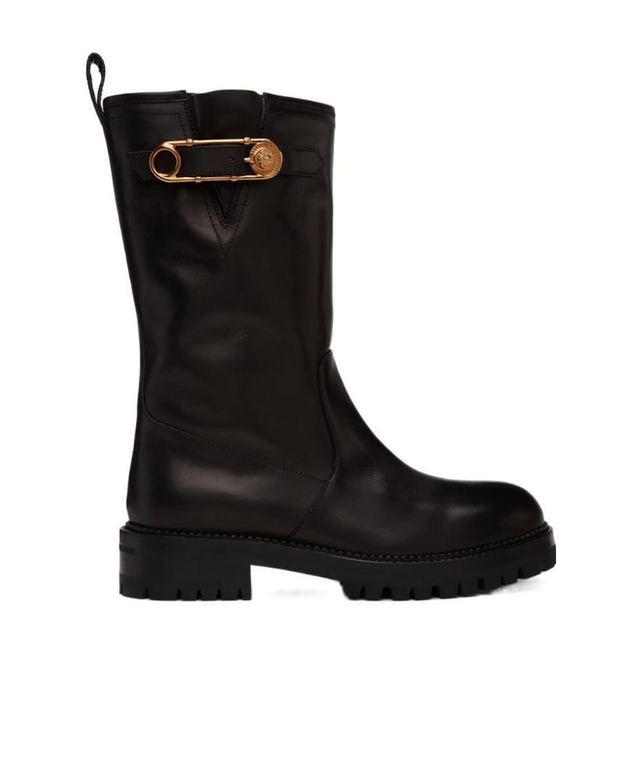 Versace Black Safety Pin Boots In Black