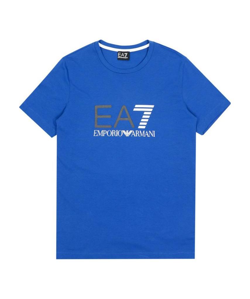 Ea7 Logo Printed Round Collar T-shirt In Blue