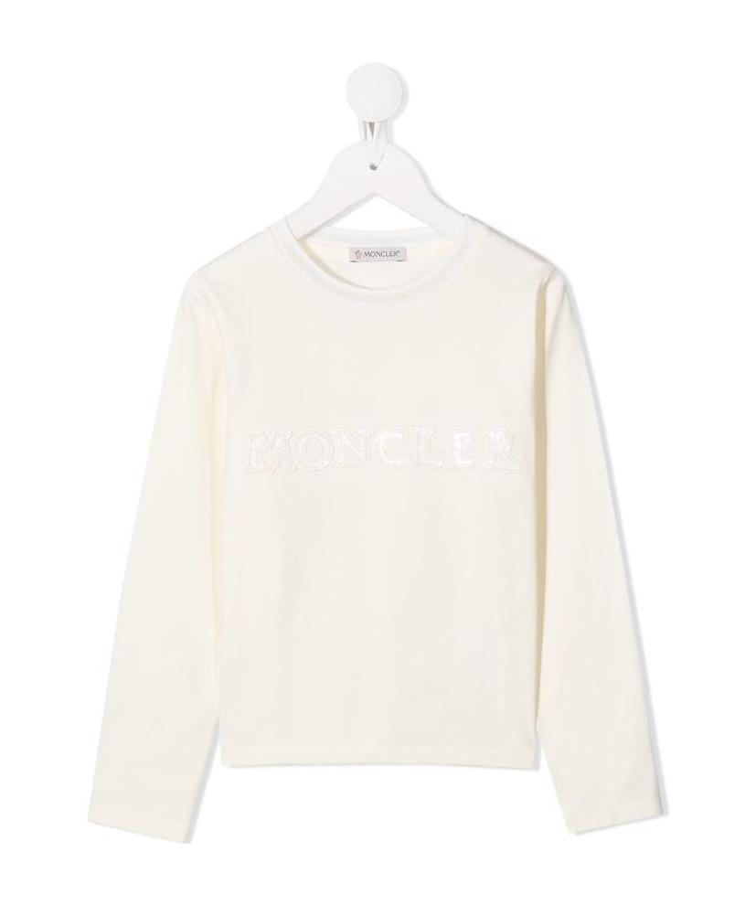 Moncler Teen Logo Patch Longsleeved T-shirt In White