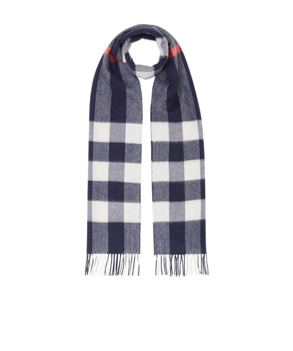 Shop Burberry Check Cashmere Scarf In Blue