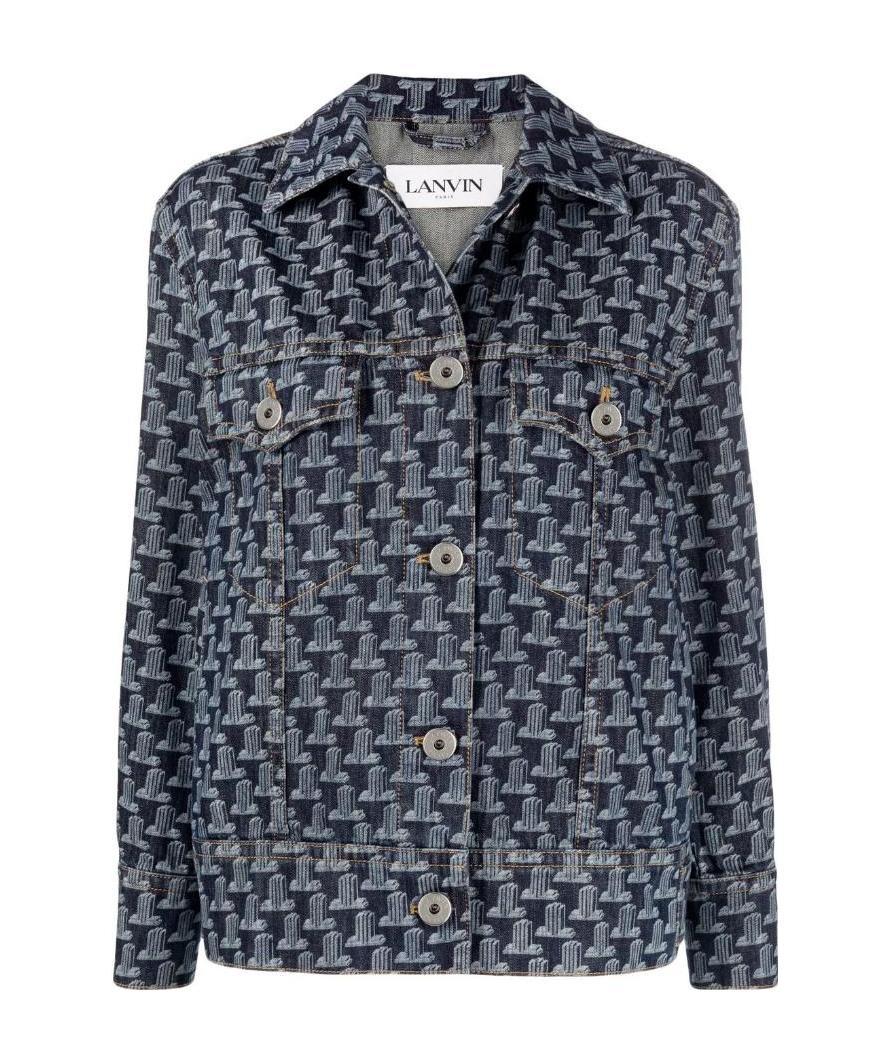 Lanvin Extended Logo-patch Monogram Denim Jacket In Black