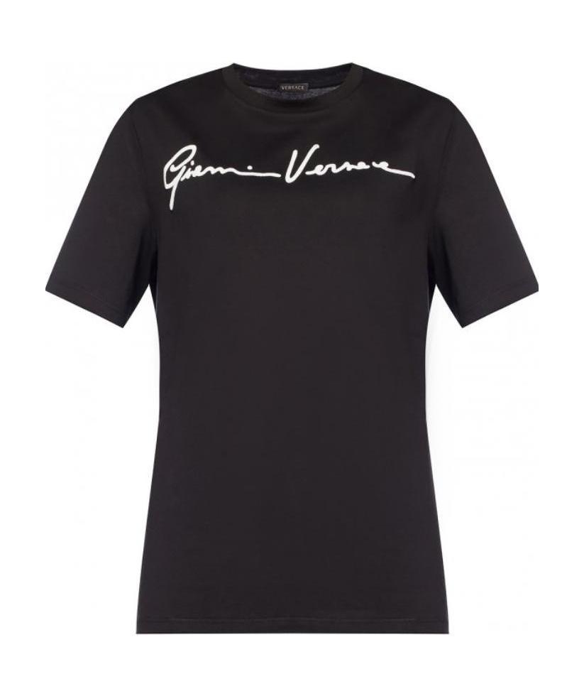 Versace Embroidered Logo T-shirt In Black