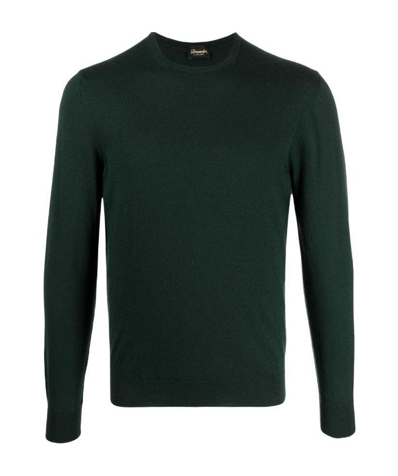 Drumohr Textured Knit Crewneck Sweater With Ribbed Finishes In Black