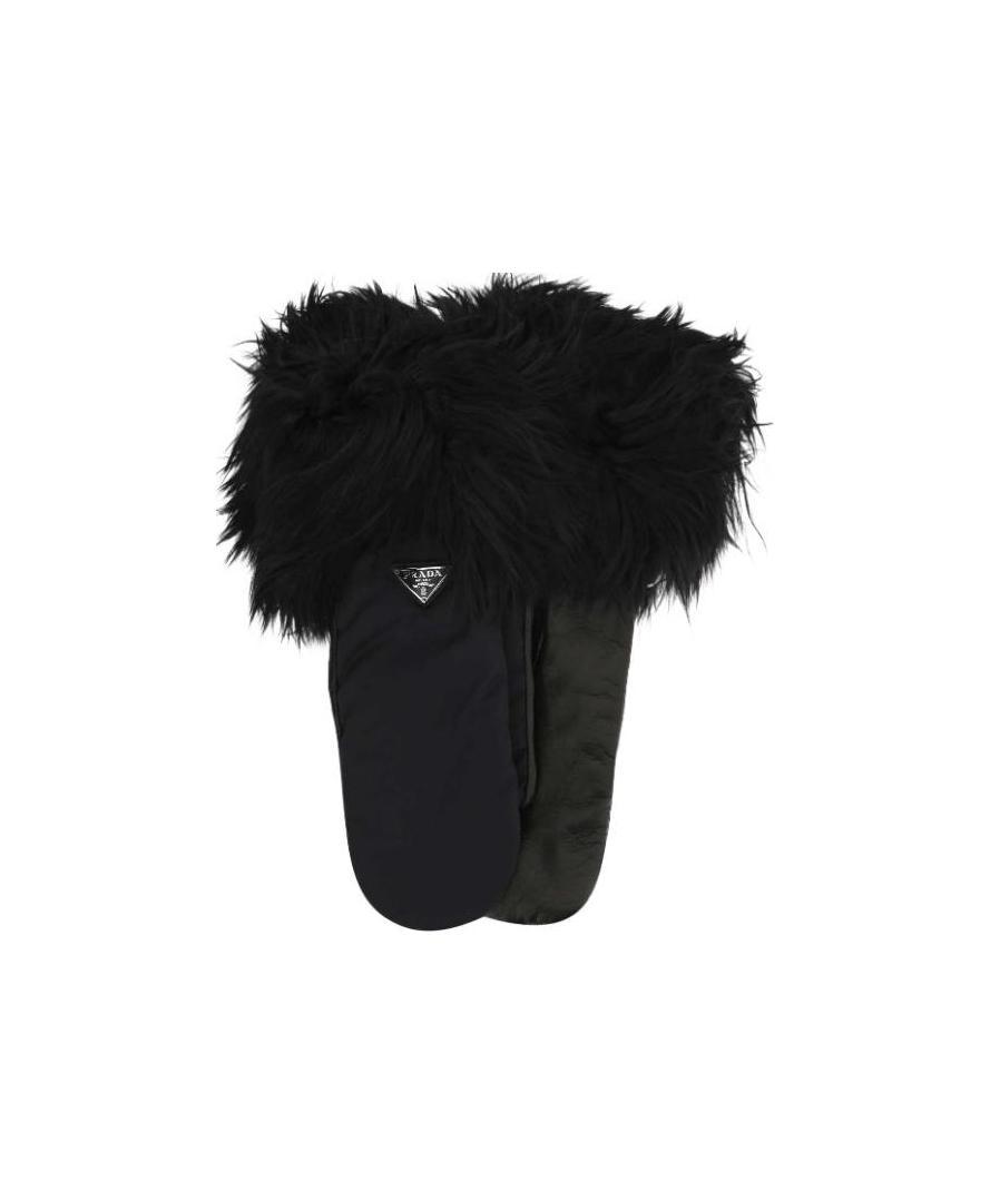 Prada Faux-fur Leather Gloves In Black