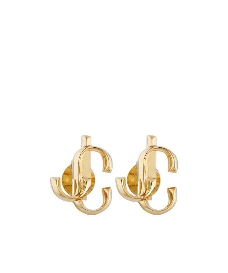 Jimmy Choo Womens Jc Logo-embellished Gold-toned Brass Stud Earrings In Yellow