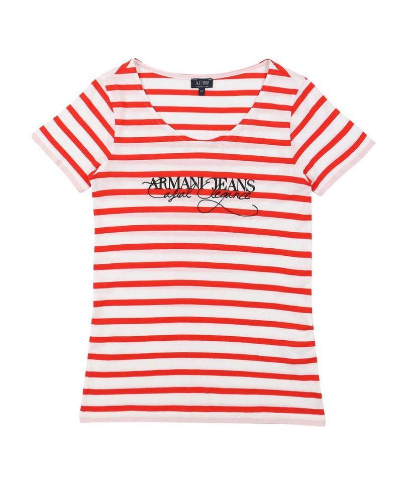 Shop Armani Jeans Round Neck Striped T-shirt In White