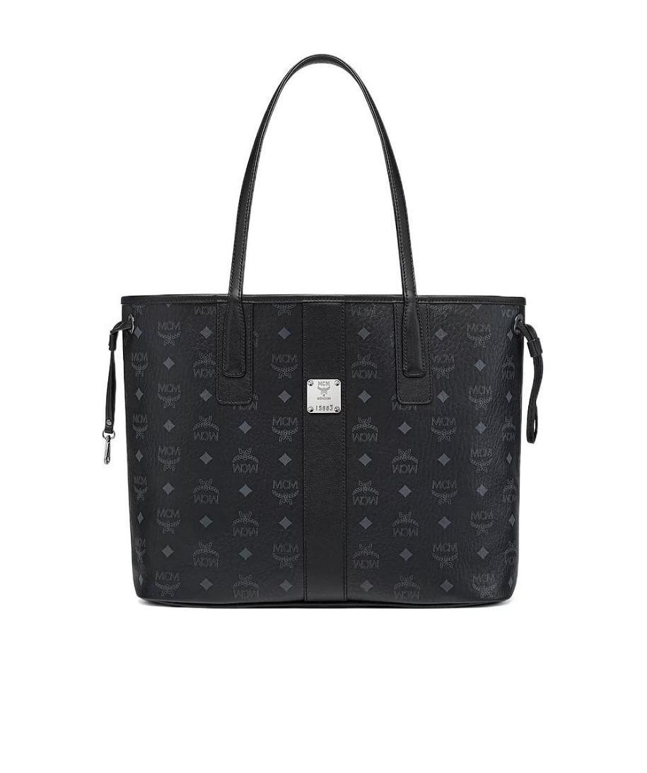 Mcm Logo Shopper Tote In Black