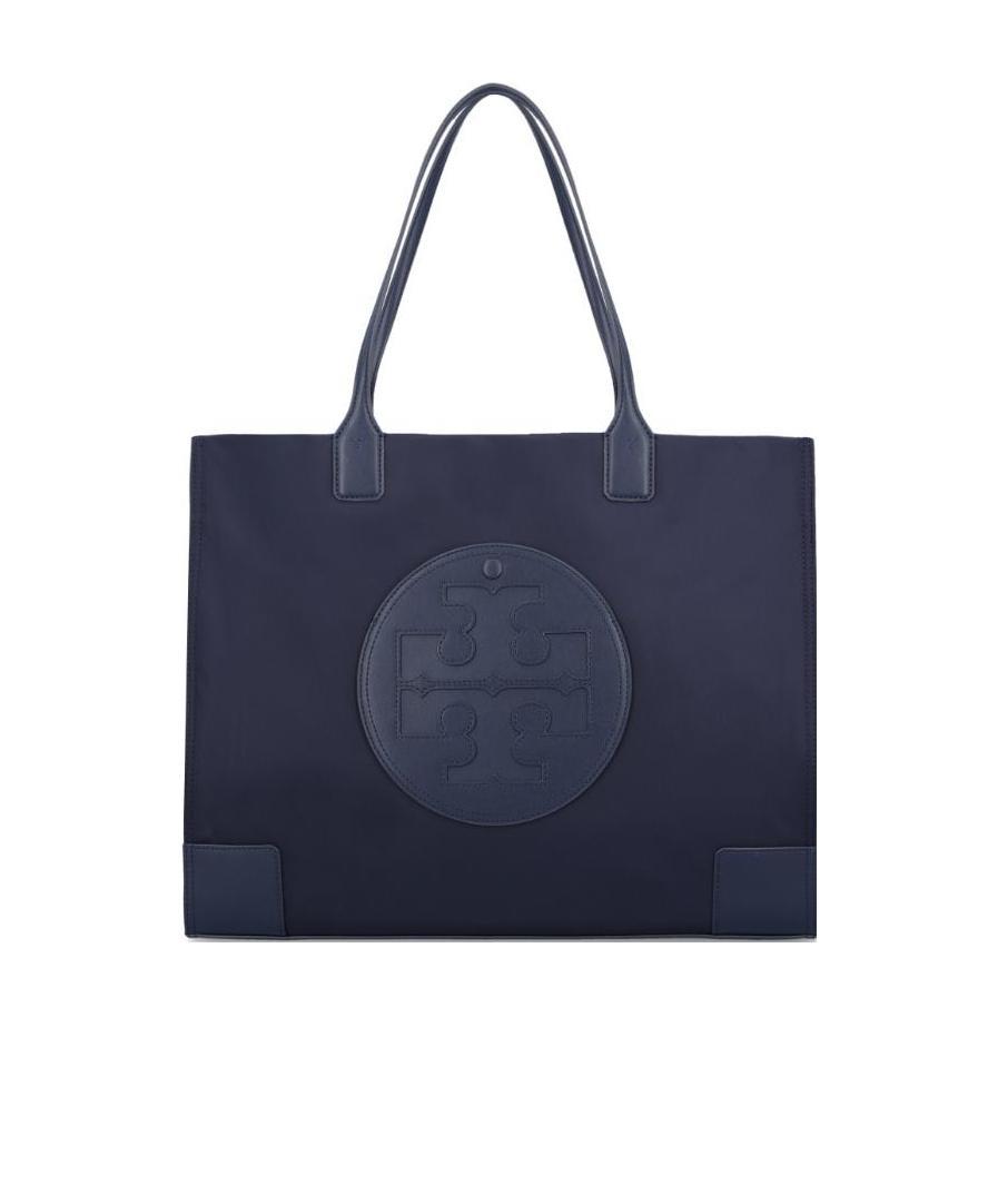 Tory Burch T Monogram Leather-trim Tote In Blue