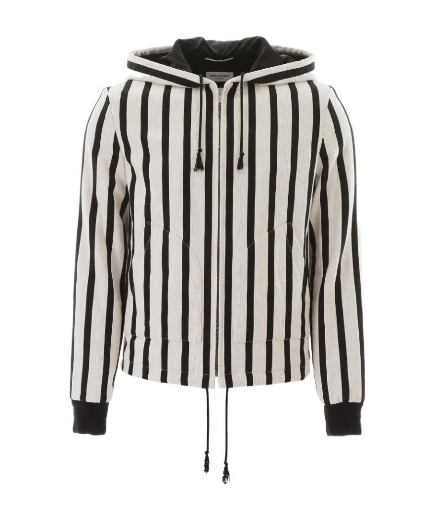 Saint Laurent Vertical Stripe Zipped Jacket In White