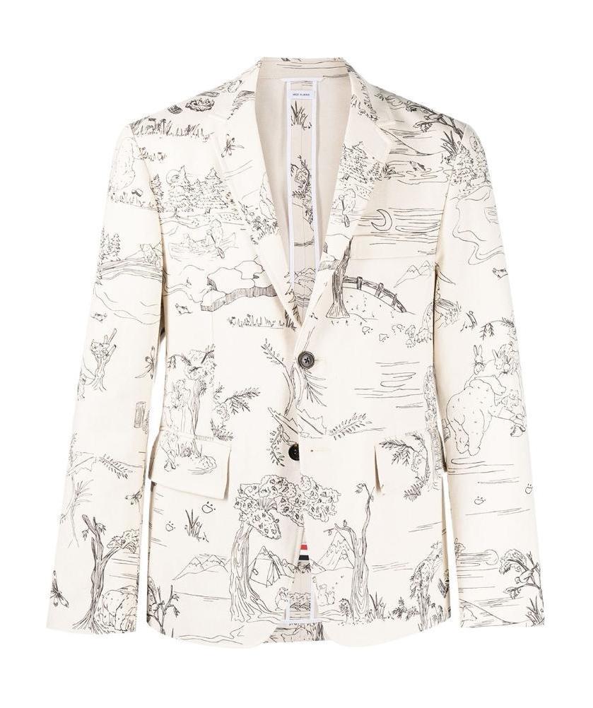 THOM BROWNE SKETCH-PATTERN SINGLE-BREASTED BLAZER JACKET