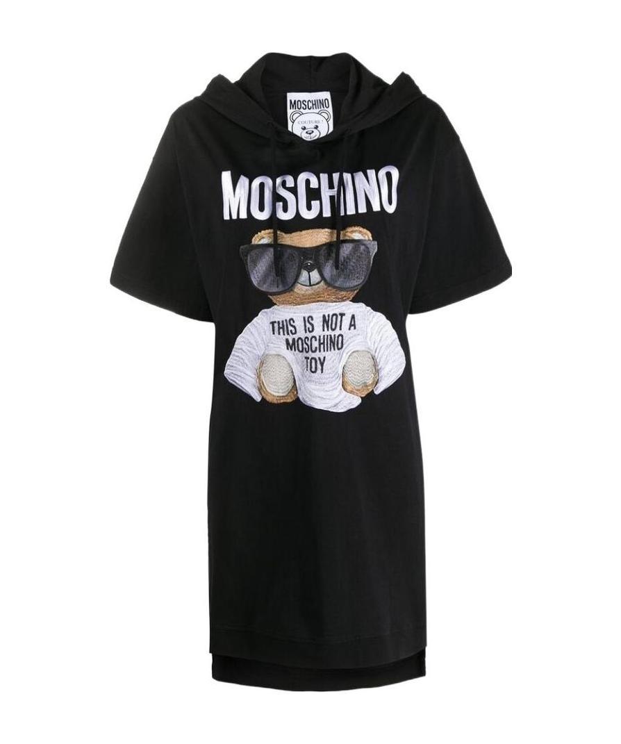 Moschino Micro Teddy Bear Jersey Dress In Black
